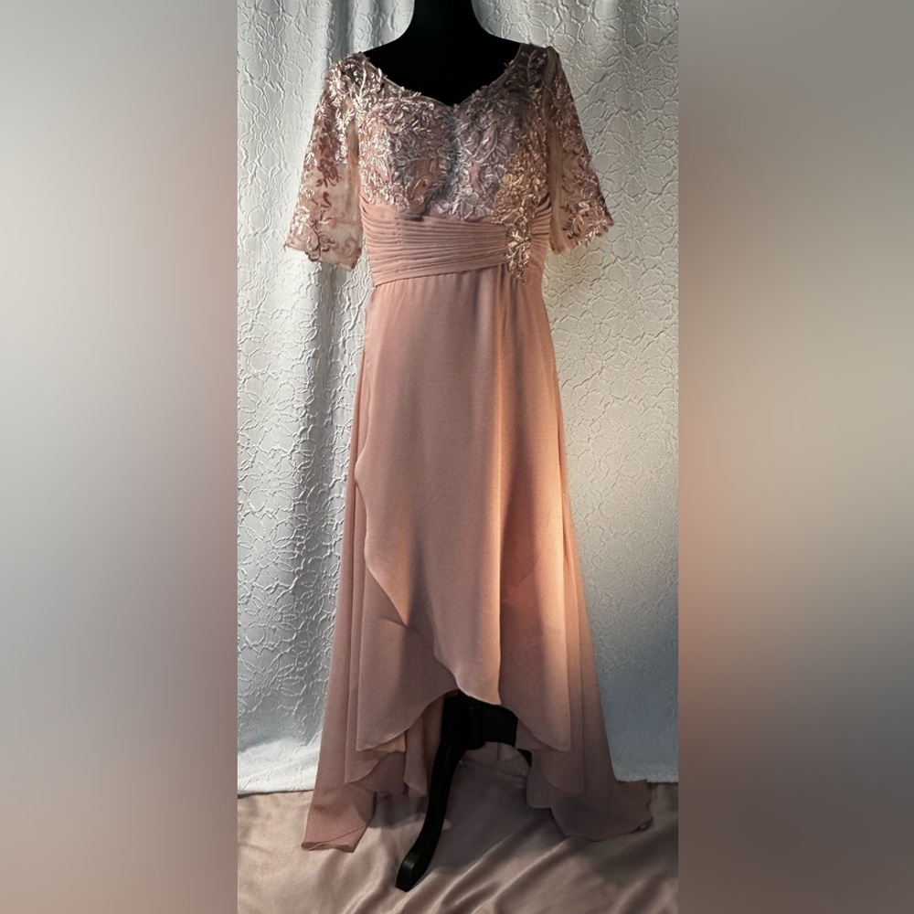 Women’s Elegant Pink Lace Corset Tie Back Wedding/M.O.B.Dress (14)